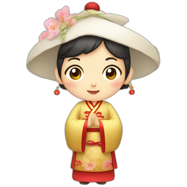 Chinese middle aged lady wear Chinese traditional dressd with a sign of agreeable  gesture emoji