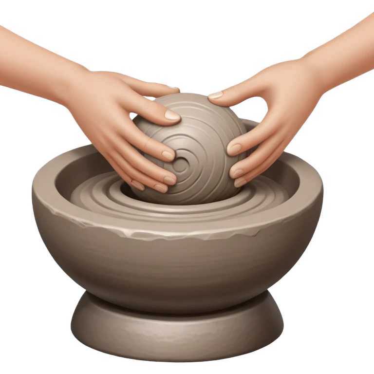 two hands kneading a ball of clay over a silver pottery wheel emoji
