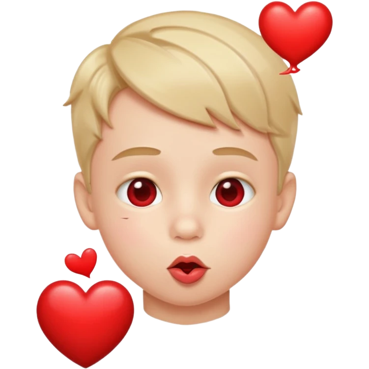 Emoji, boy's face blowing a kiss, puckered lips, small heart emoji