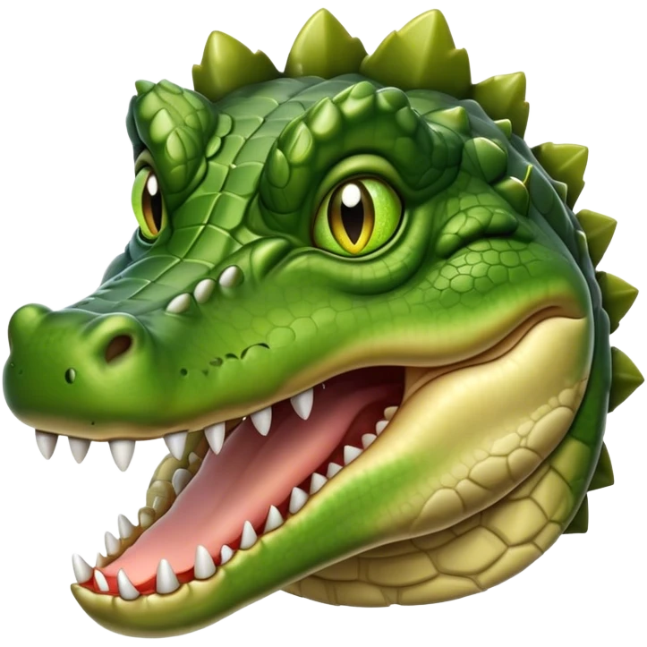 Cinematic Realistic Noble Crocodile Portrait Emoji, Poised and formidable, with a massive, muscular build and a rugged, intricately textured scaly hide in deep olive-green with natural camouflaged patterns, a powerful, fearsome jaw and piercing, ancient eyes rendered in lifelike detail, high shine, intelligent and imposing, styled with an air of primal authority, focused and attentive, soft glowing outline, capturing the essence of a watchful and confident crocodile that appears ready to surge out of the screen with effortless power! emoji