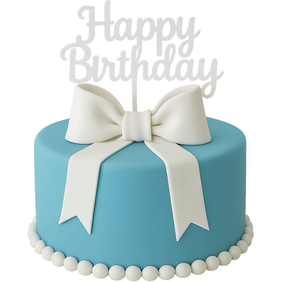 blue birthday cake with white ribbons, remove background emoji