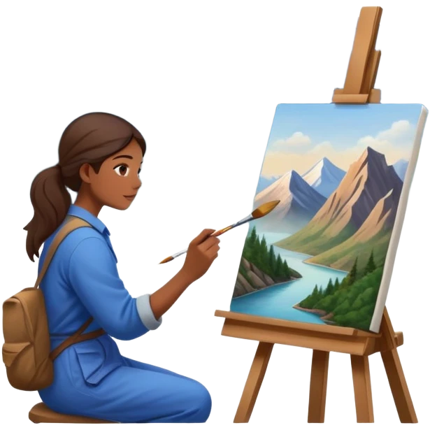 Artist painting a beautiful mountain peak destination on canvas emoji