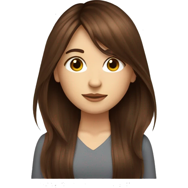 beautiful girl with long dark auburn hair and curtain bangs with brown eyes emoji