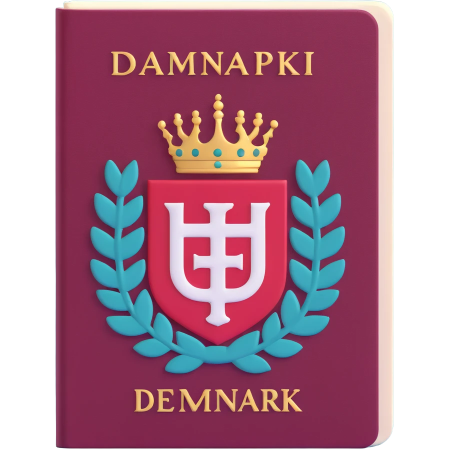 Danish passport, burgundy red with Denmark coat of arms emoji