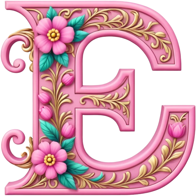 Pink, romantic, flowery, the letter “e” emoji