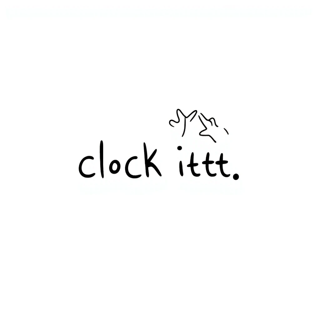 two fingers almost touching with a slightly different hand pose and the phrase 'clock ittt' in a fun emoji style emoji