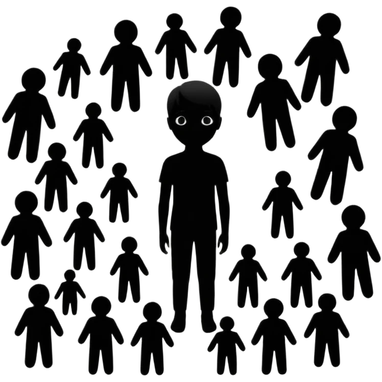 child silhouette surrounded by several larger silhouettes emoji
