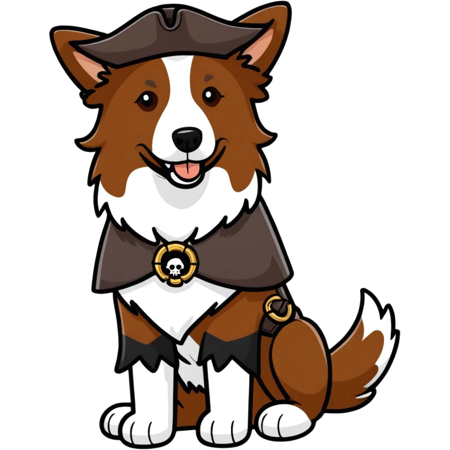 Border collie marrom usando fantasia de pirata  emoji
