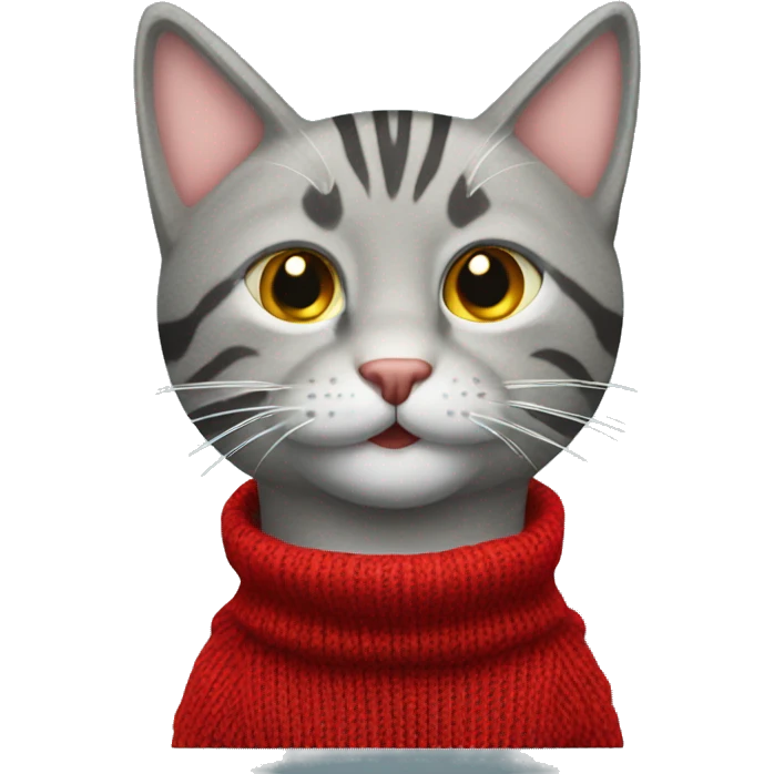 gray tabby cat in red knitted sweater emoji