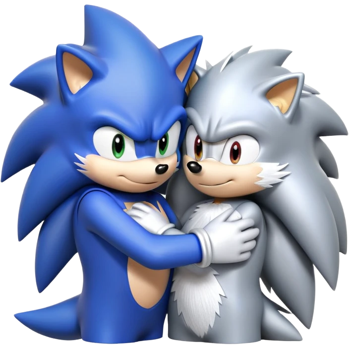 Sonic the Hedgehog and Silver the Hedgehog hugging each other emoji