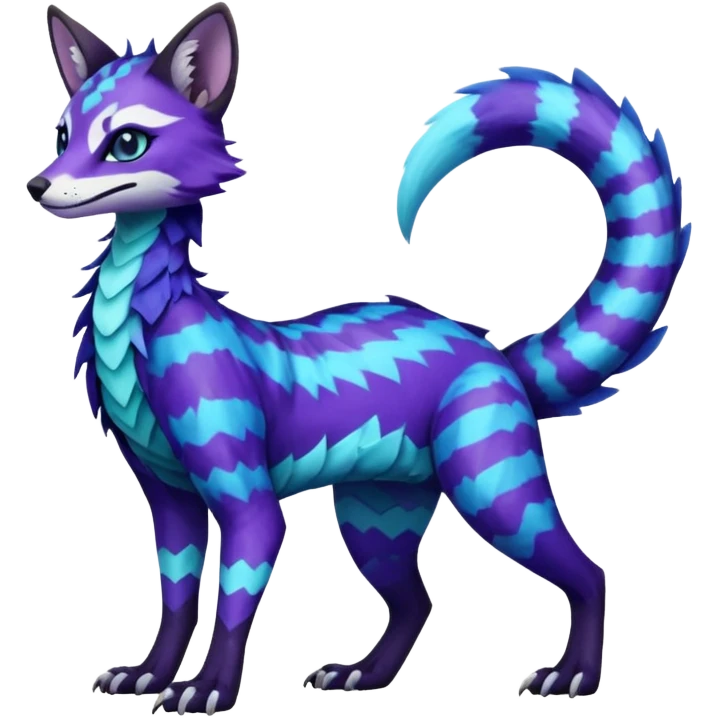 Realistic zig-zag-patterned striking indigo-violet-blue-cyan-gradiented with dark undertones, white underside, thunderous stormy edgy badass realistic Vernid-Sergal-Genet-Trico-species by LiLaiRa, full body emoji