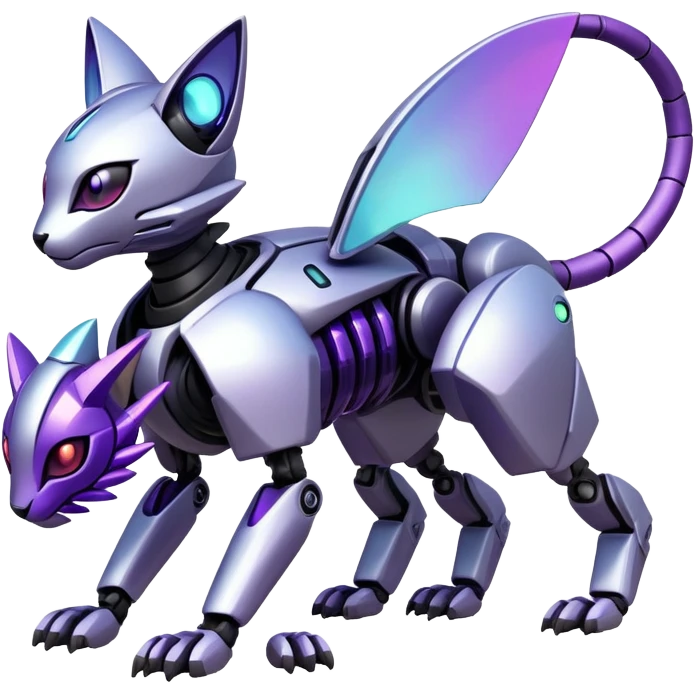  exotic iridescent silver and purple cyber-Protogen-Fakémon-Pokémon-Vernid-robot-feline-creature emoji
