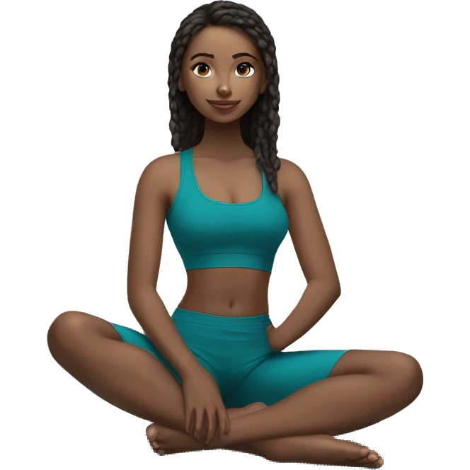Yoga girl sitting legs crossed teal crop top blue eyes emoji