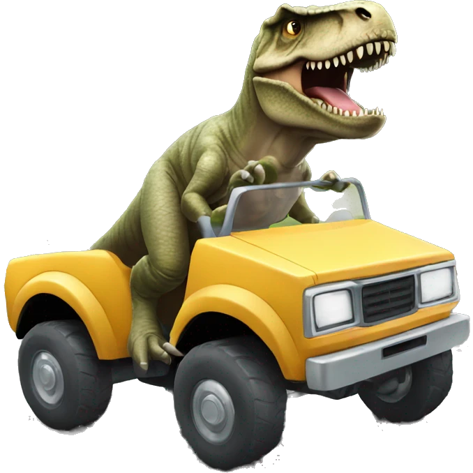 T. rex driving car emoji