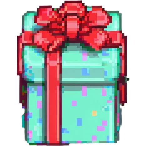 red gift box with bright colored ribbons emoji