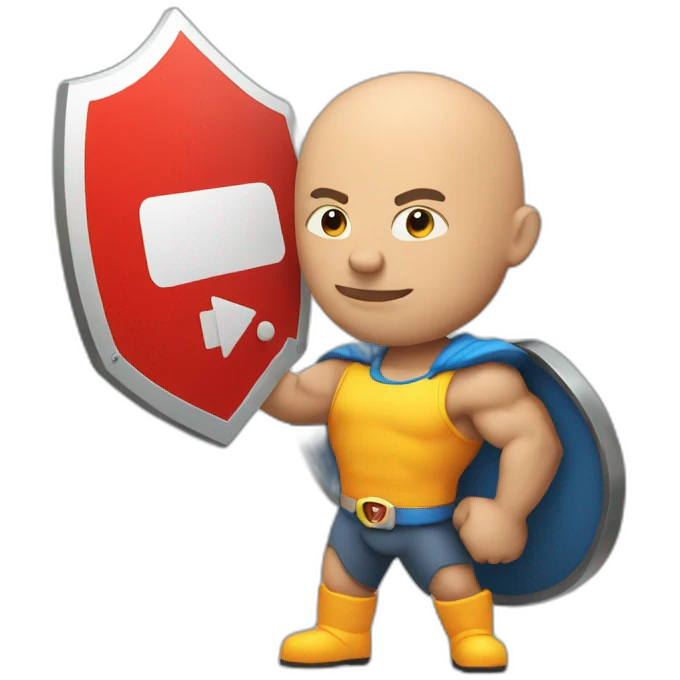 Bald muscular Man with a big round traffic sign in his hand which he uses as a shield emoji