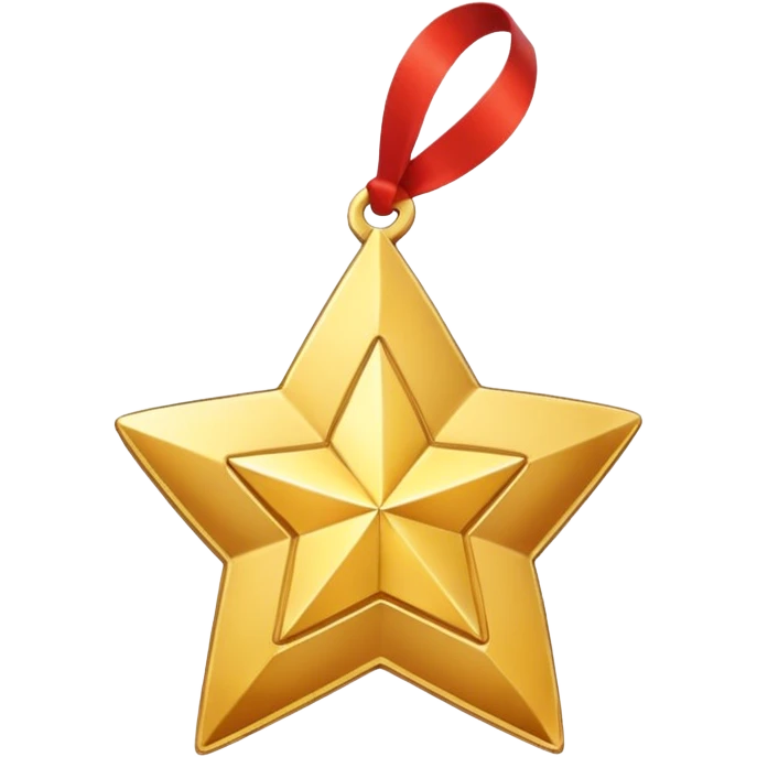 A golden medal in the shape of a star, with a loop for attaching a ribbon or necklace, but without any ribbon or string emoji