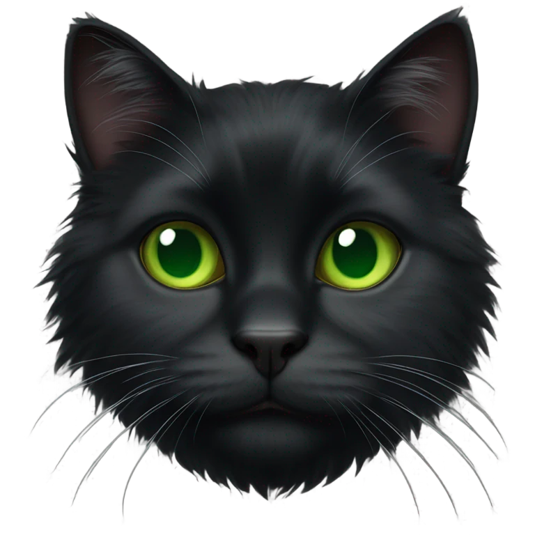 black fluffy cat with green eyes really fluffy emoji