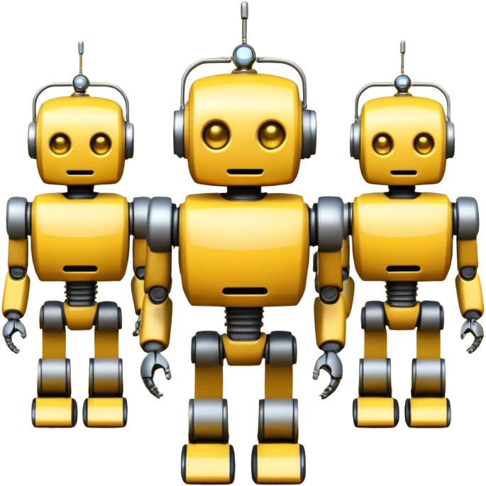 AI robots marching, yellow emoji