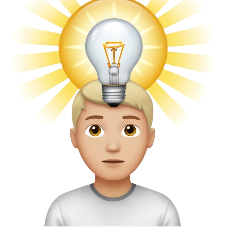 uma pessoa pensando e surge uma boa ideia na lampada emoji