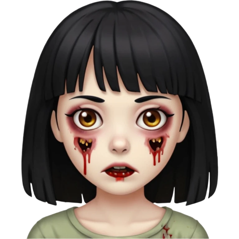 Zombie girl with bangs of black hair and dark brown eyes  emoji