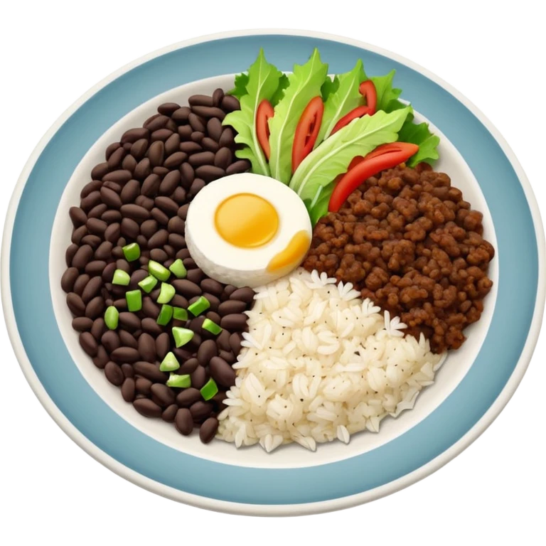 Food plate divided in 4 parts: rice, black bean, minced meat and salad

 emoji