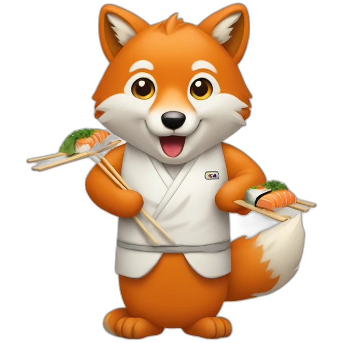 un renard qui mange un sushi emoji