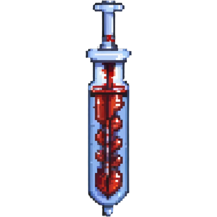 medical syringe filled with blood, minimal shading, pixel art style emoji