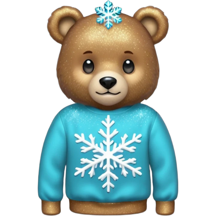 Glitter bear with cyan snowflake black sweatshirt emoji
