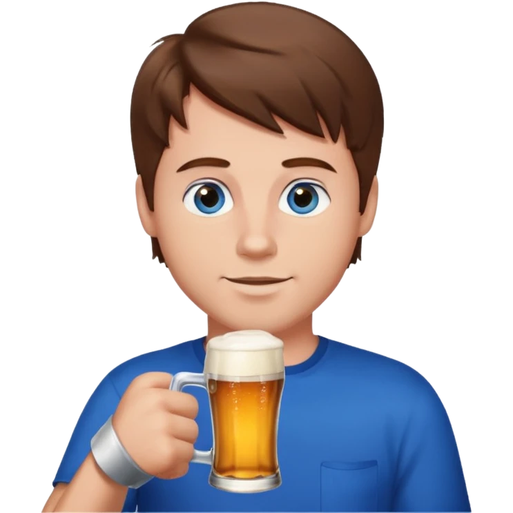 A guy with brown haies and blue eyes  that drinks a beer emoji