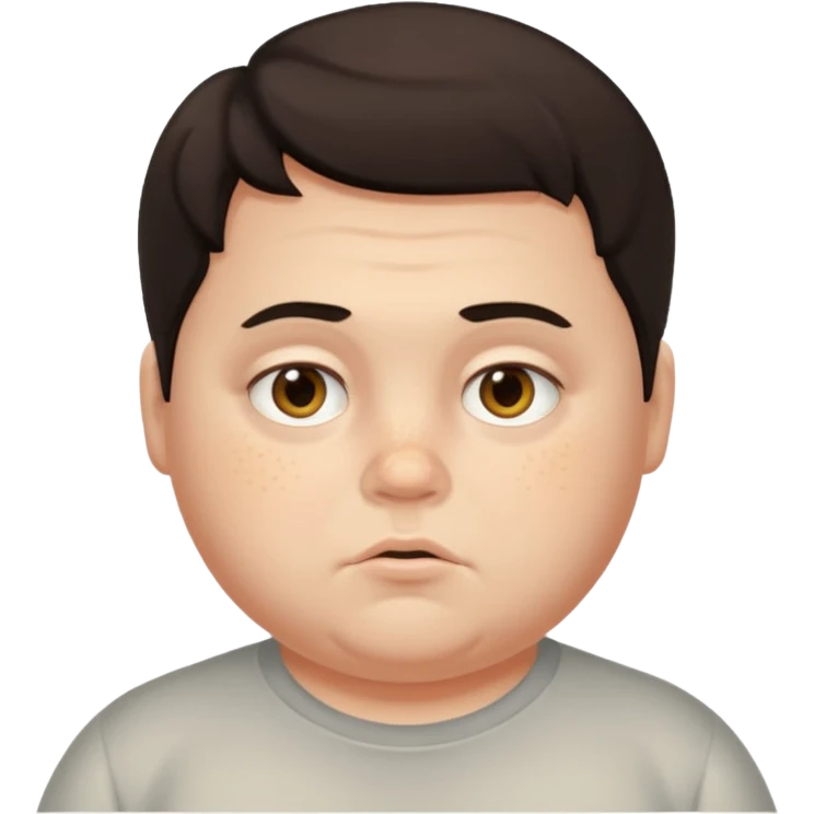 slightly chubby American boy, greasy dark hair, hazel eyes, acne, neutral expression emoji