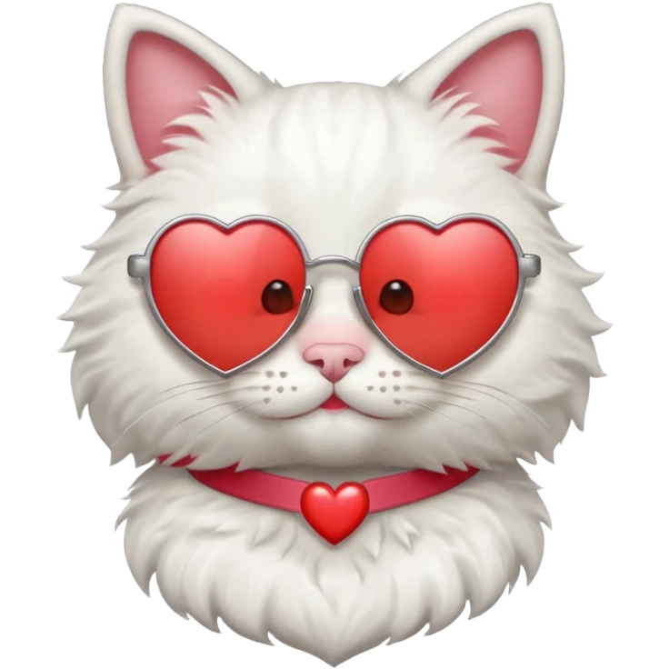 a cute white cat wearing heart sunglasses while smilling emoji