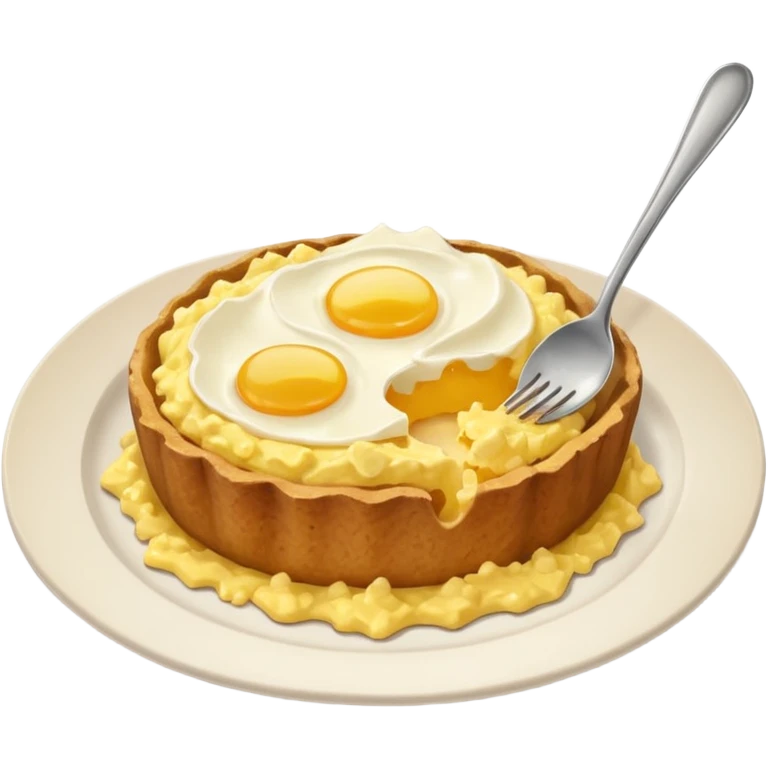 a deep dish plate with a yellowish food in it,  in a bit of small small lumps and very dry, small mountain. with a bit of applesauce on top on the side and a spoon sticking out emoji