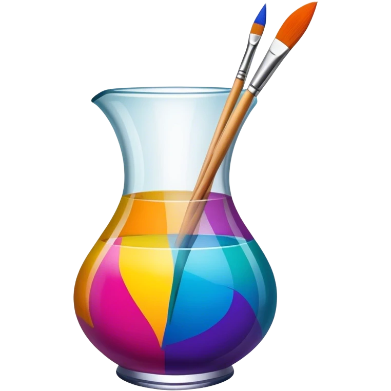 Glass painting icon, hand-painted colorful patterns on a glass surface, visible fine paintbrush and glass object like a vase or decorative plate, bright vibrant colors, no finished artwork, just the painting process, minimalistic style, clean lines, transparent background. emoji
