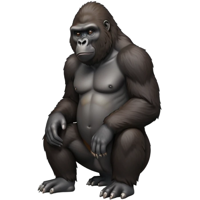 cinematic-gorilla-realistic-full-body-sitting-emoji,-exuding-strength,-thick-dark-fur-in-the-light,-head-tilted-dramatically,-deep-dark-eyes-filled-with-intense-intelligence,-simplified-yet-realistic-focused-features,-highly-detailed,-glowing-with-an-almost-sarcastic-glow emoji