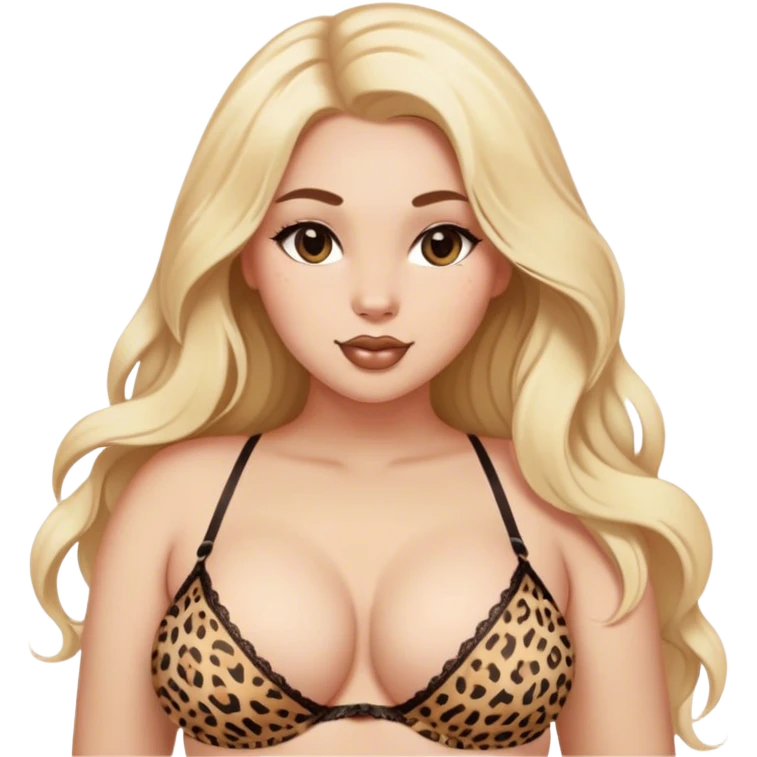 curvy blonde long hair intimate sfw cute leopard print lingere pose emoji