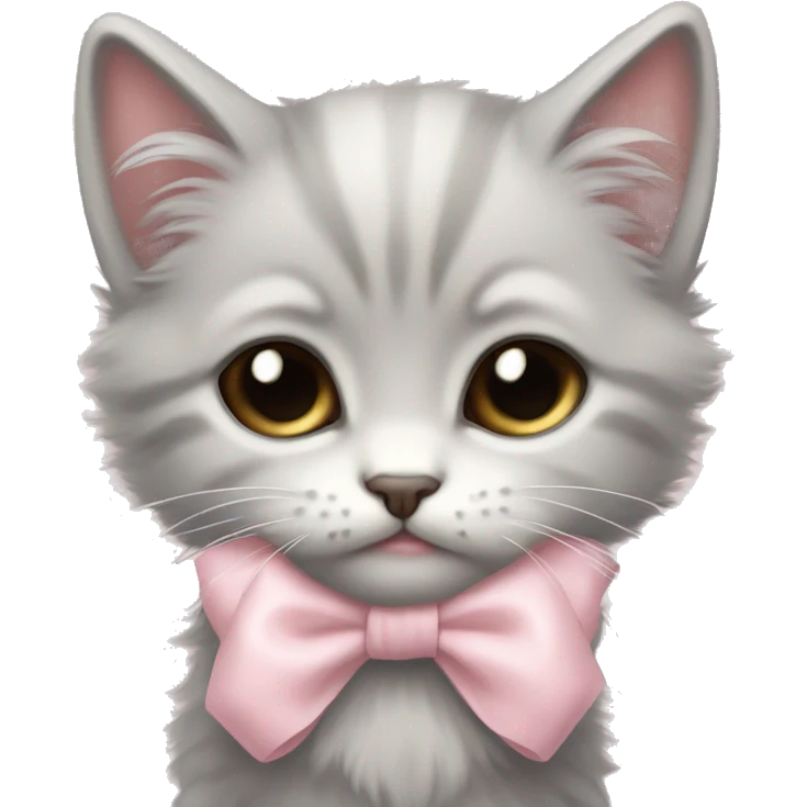 sad small fluffy light gray kitten with pale pink bow emoji