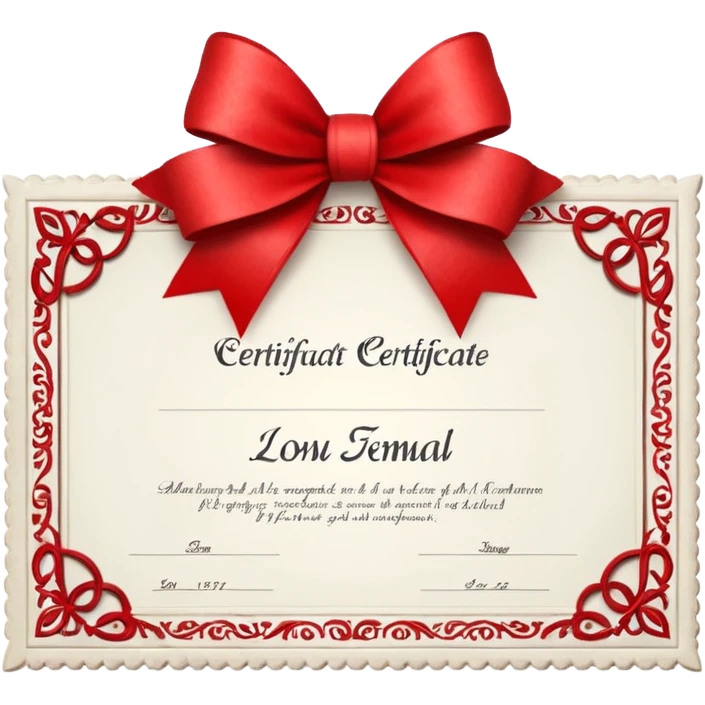 a white certificate with a bow on a black background. Lots of details. perspective emoji