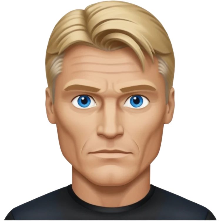 Dolph Lundgren with blue eyes, dark blonde hair, black outfit emoji