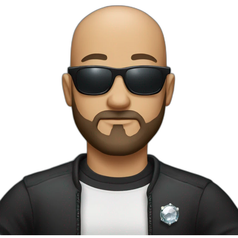 bald man with black shirt having sunglasses and a beard arms akimbo with a diamond watch emoji