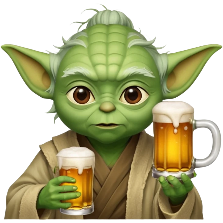Yoda with a cup of bear emoji