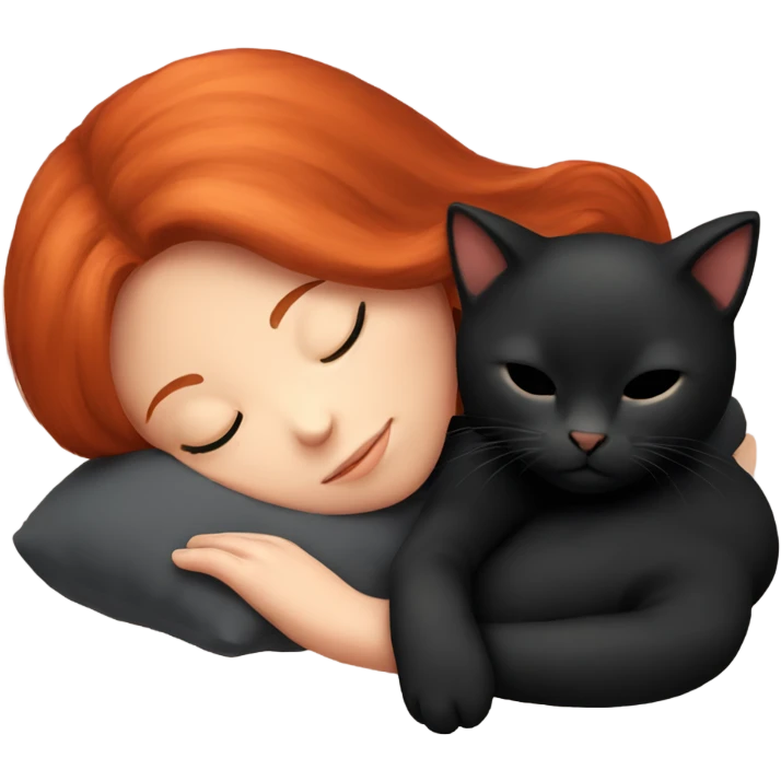 Red hair girl sleeping with black kitty emoji