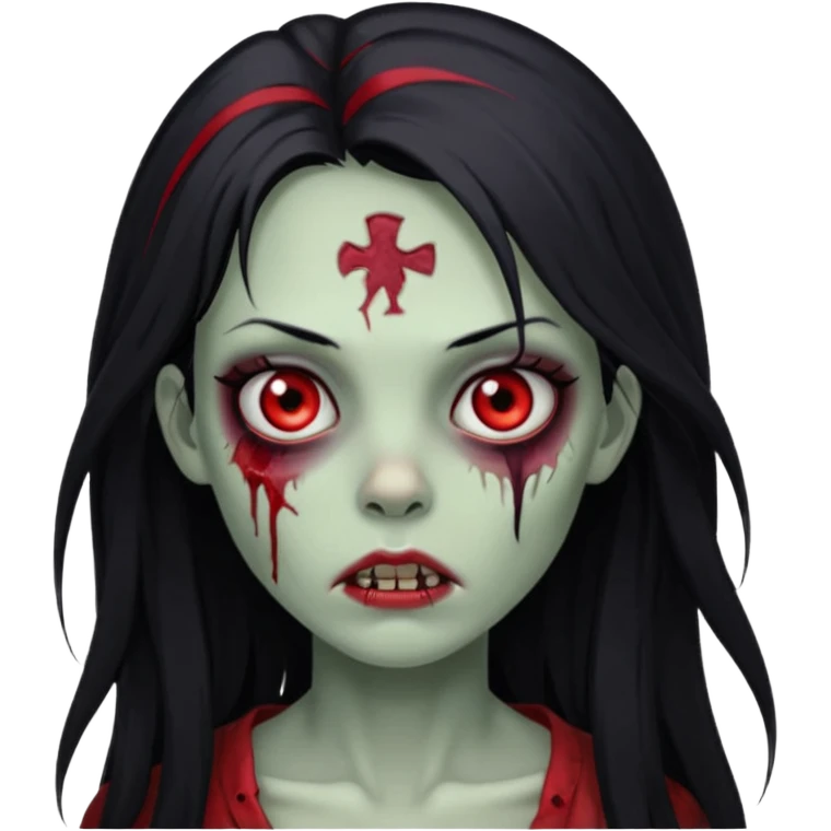 Garota zumbi cabelo longo preto, mechas vermelhas SOMENTE nas laterais, na frente da cabeça emoji