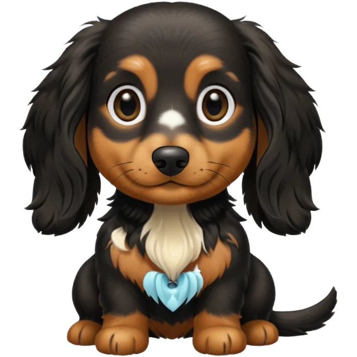 Black and cream long haired dachshund getting groomed emoji