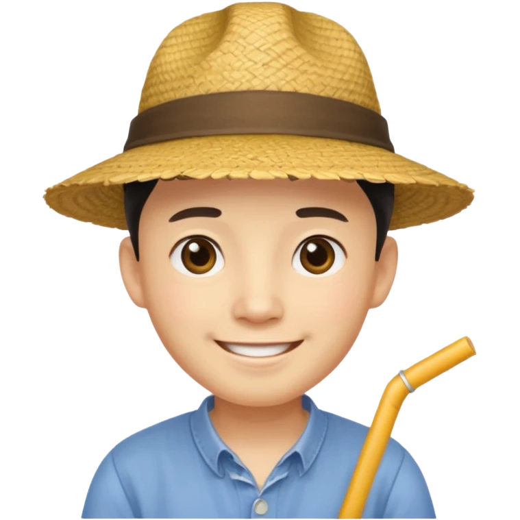 Chinese guy stereotype with straw hat and little eyes yellow guy not black emoji