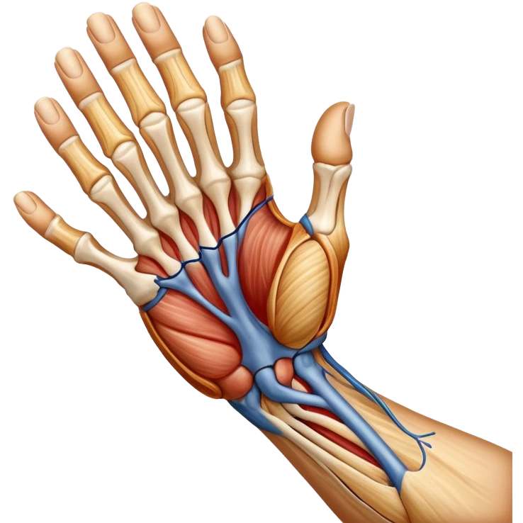 Hand holding a tendon anatomy diagram emoji
