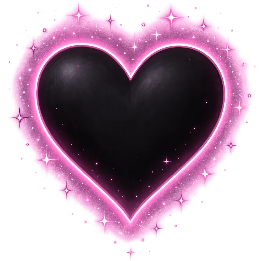 goth sakura black heart with glowing pink outline and magical sparkles, remove background emoji