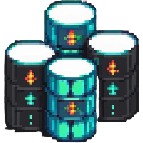 Classic database cylinder stacks with SQL logo in pixel style emoji