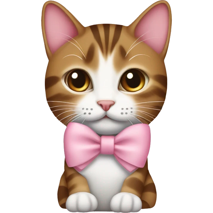 Brown tabby and white cat with a baby pink bow  emoji