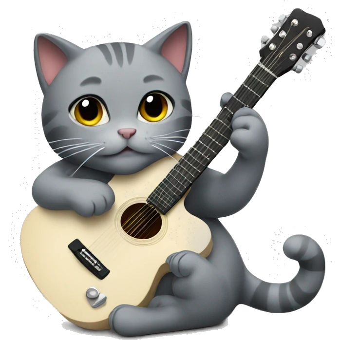 Gray cat play guitar emoji